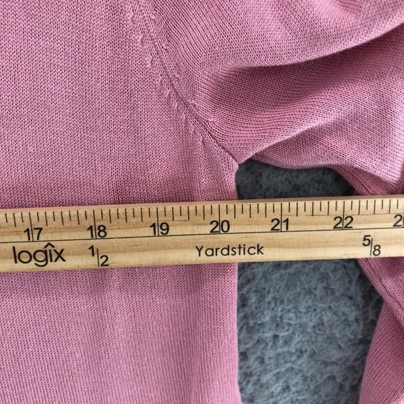 LOFT Sweater Womens Medium Pink Knit Cardigan Long Sleeve Lace Scalloped Stretch - Picture 8 of 9